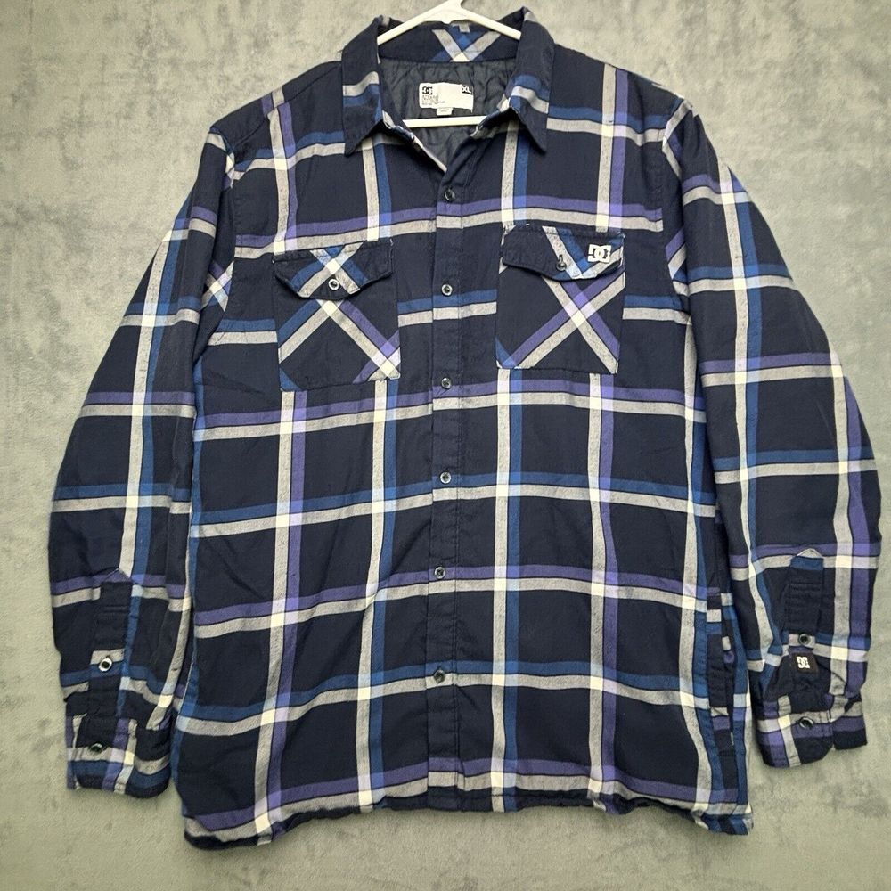 Vtg DC Shoes Apparel Division‎ Flannel Jacket Mens XL Quilted Shacket Plaid